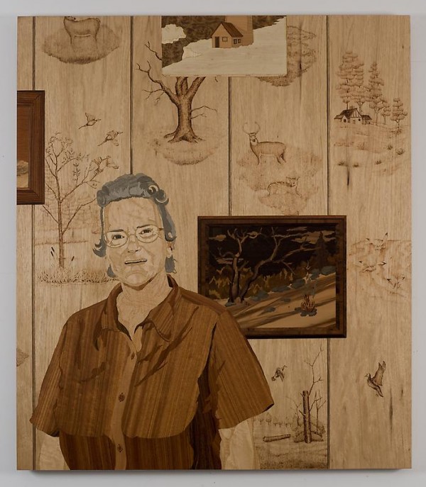 The Pyrographist (2009) Wood veneer, pyrography, shellac. 46" x 40"