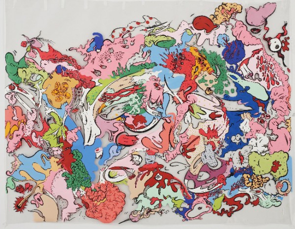 With Polka Dots, 2009 Ink and acrylic on acetate 39 1/4 x 50 inches