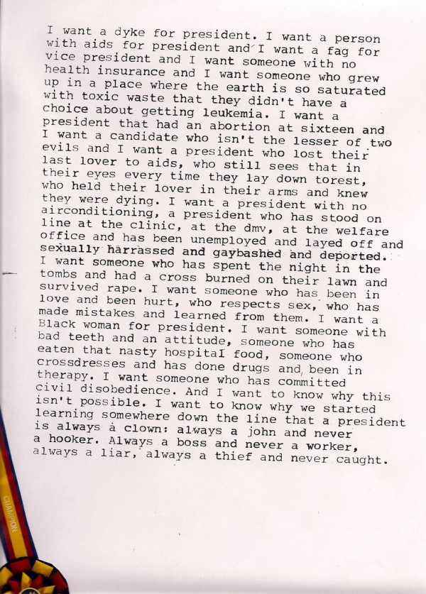 Zoe Leonard, I want a President, 1992. Photo courtesy of INVISIBLE-EXPORTS.