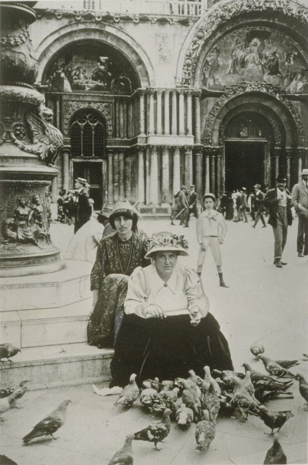 Alice B. Toklas (rear) and her lover, Gertrude Stein, in Venice, Italy, in 1908.