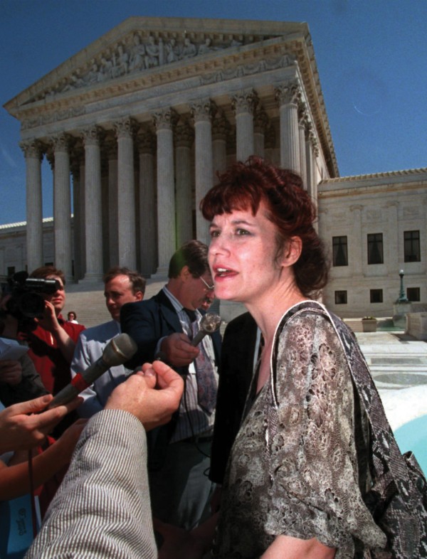 Karen Finley in front of the Supreme Court.