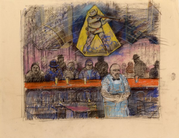 "Rifleman And Bar" (1965), pastel on paper, 20 x 25.75 inches. Courtesy of Corbett vs. Dempsey