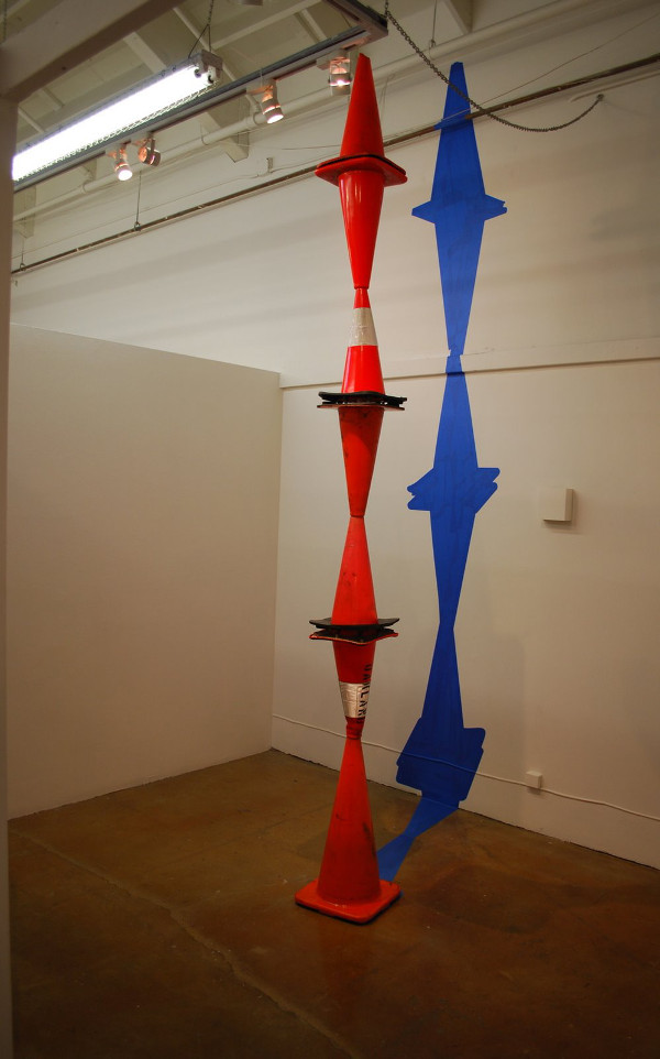 Joe Penrod. Orange and Blue (A Column for Brancusi), 2009; traffic cones, painter’s tape; dimensions variable. Courtesy of the artist.