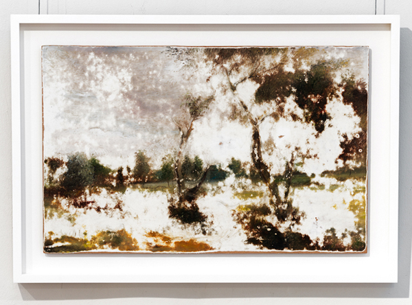 Richard Stone. After,2011; antique oil on board, surface partly removed, whitewashed, lime wood molding, water white miroguard AR glazing; 20 x 16 centimeters. Courtesy of the artist.