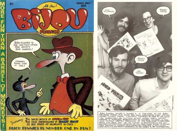 left to right: Bijou Funnies #1 (Fall 1968), illustration Jay Lynch;
page from Bijou Funnies #1 (Fall 1968) [all images courtesy Jay Kinney]