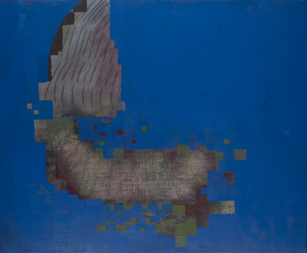 Clayton Colvin. Frontiersman, 2014; Acrylic, charcoal, pigment, and india ink
on linen on panel; 46 by 56 in.