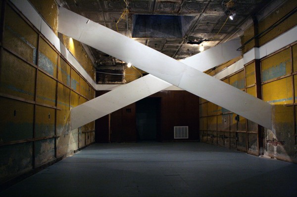 Ian McMahon. X, 2010; Freestanding cast plaster, steel, wood; 17 ft. x 26 in. x .75 in. each with a 3 ft. space between.