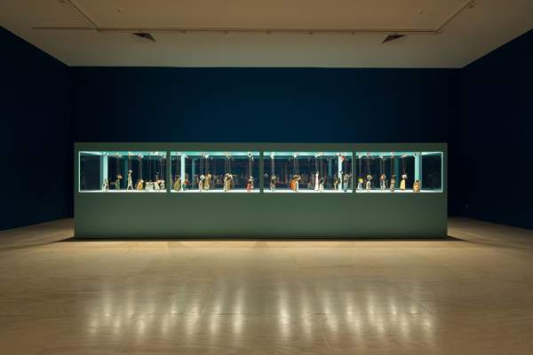 Wael Shawky. Wael Shawky: Cabaret Crusades, 2015; installation view, MoMA PS1, New York, featuring vitrine of marionettes from Cabaret Crusades: The Path to Cairo, 2012. Courte-sy of MoMA PS1, New York.