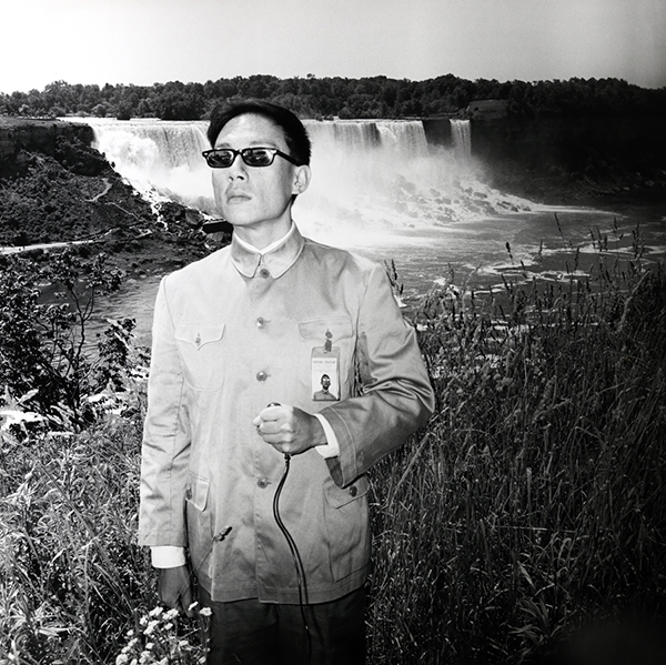 Tseng Kwong Chi. Niagara Falls, New York, 1984, from the East Meets West series; Vintage gelatin silver print; 36 x 36 in. Courtesy of Chrysler Museum of Art, Norfolk, Virginia.