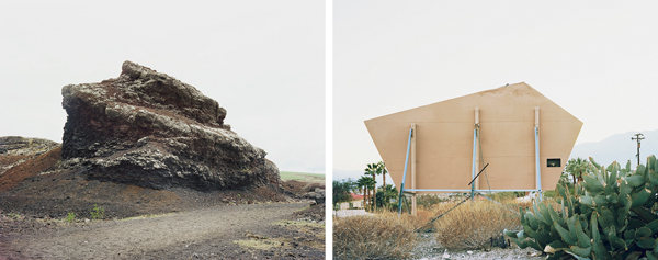 Marion Belanger. Rift #11 (Pseudocrator remnant, Reykjavik, Iceland), 2006; Fault #37 (Sign, Desert Hot Springs, CA), 2012; archival pigment print; 18.5 x 14.8 in. Courtesy of the Artist and Atrium Gallery, Haverford College.