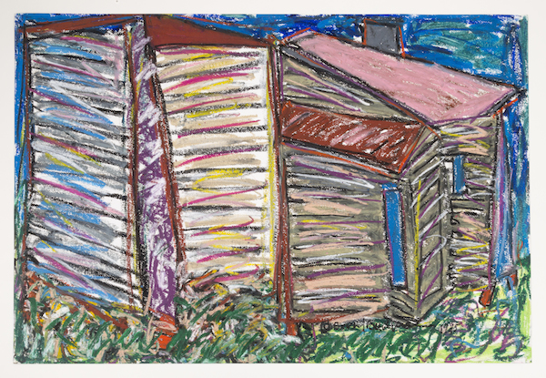 Beverly Buchanan. Barber Street, 1995; oil pastel on paper; 25.5 x 38 in (64.8 x 96.5 cm). Courtesy Andrew Edlin Gallery.