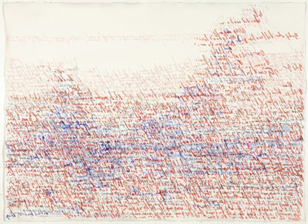 Karoline Schleh. Red/White/Blue Drawing: Build Up, 2014; Ink, gouache, gesso on rag paper. Courtesy of Callan Contemporary, New Orleans. Photo: Michael Smith.