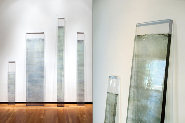 Dawn DeDeaux. Water Markers, 2006-2015; Polished Acrylic Slab with Embedded Digital Images. Courtesy of the Artist and Arthur Roger Gallery.