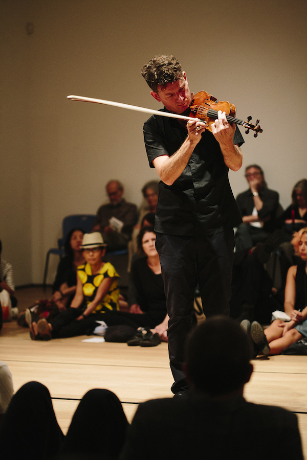 1.Alvin Lucier. Tapper, 2004 (performance still); Drawing Center, New York; September 11, 2015; Conrad Harris, performer. Courtesy of the Drawing Center. Photo: Craig Howarth.