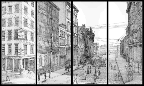 Michael Waugh. Les règles de l’art, 2015; ink on Mylar; four panels, 102 x 42 in. each; Courtesy of the Artist and Von Lintel Gallery.