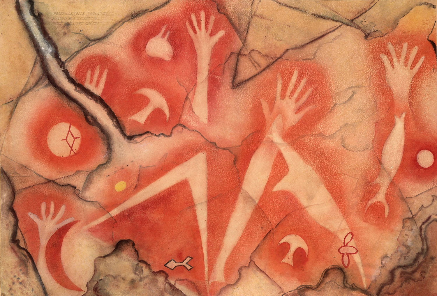 Albert Hahn. Hand Silhouettes, Fish and Moon, 1937; watercolor; 26 x 37 in. Courtesy of Martin-Gropius-Bau, Berlin. © Frobenius-Institut Frankfurt am Main.