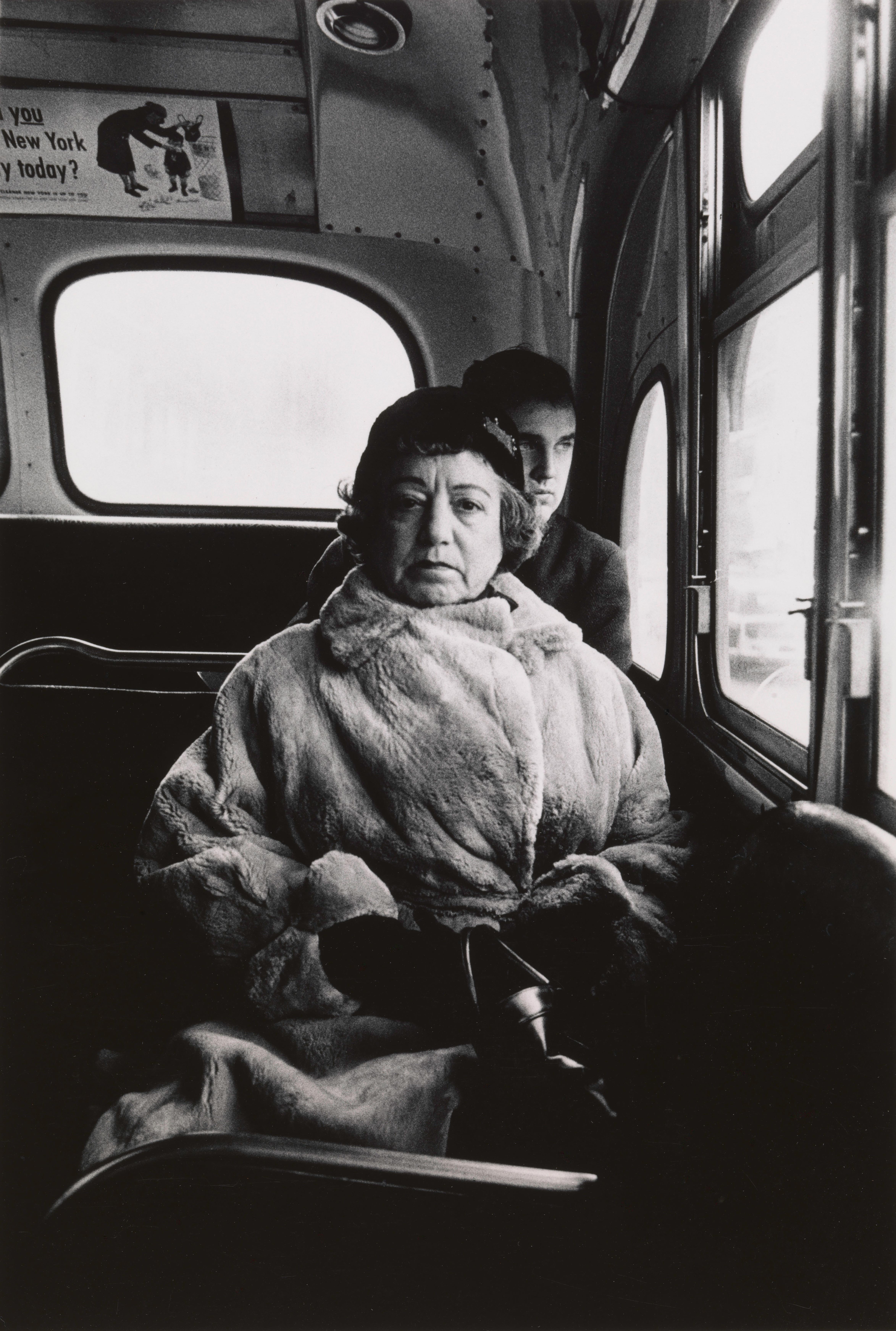 Diane Arbus. Lady on a Bus, N.Y.C. , 1957; gelatin silver print; 14 x 11 in. Courtesy of The Met Breuer. © The Estate of Diane Arbus, LLC.