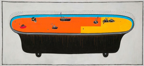 Luis Cruz Azaceta. Hell Act, 2009; acrylic, charcoal, pencil, and shellac on canvas; 72 x 160 in. Courtesy of the artist and the Abroms-Engel Institute for the Visual Arts.