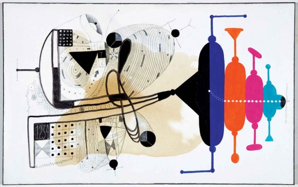 Luis Cruz Azaceta. Surveillance, 2011; acrylic, pencil, shellac on canvas; 30 x 48 in. Courtesy of the artist and the Abroms-Engel Institute for the Visual Arts.