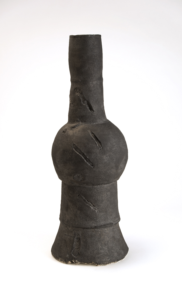 Peter Voulkos. Ceramic Pot (Steel Pot). 1968. Stoneware (thrown and shaped). 32.5 x 11.5 inches. Image courtesy of the Houston Center for Contemporary Craft.